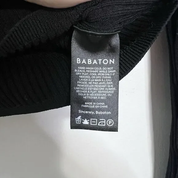 Aritzia Babaton Black Sculpt Knit Long Sleeve Polo Cropped Ribbed Knit Top XS - Picture 7 of 8